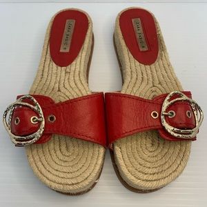 Zara Basics Red Jute Espadrille Sandal, Gold Buckle, Size 36EU, 6US